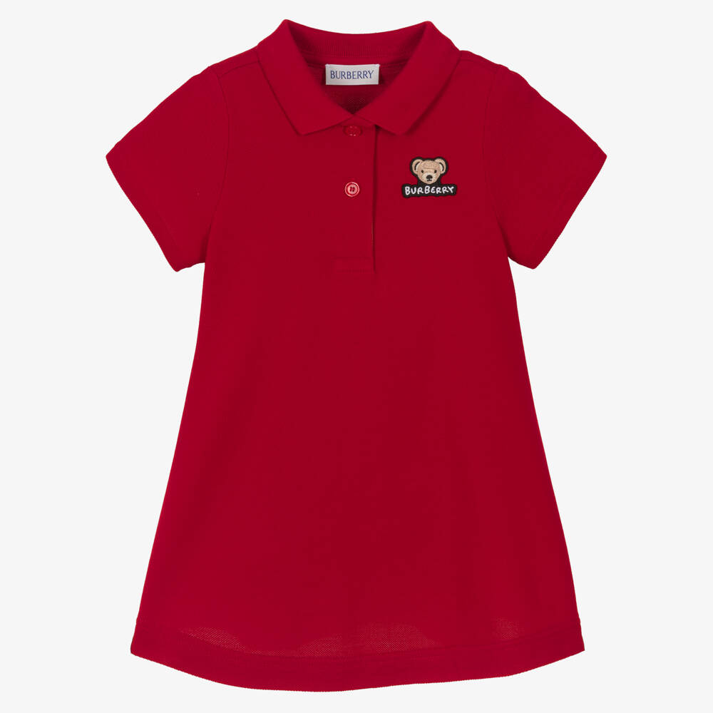 Burberry-Baby Girls Red Belted Cotton Polo Dress | Childrensalon Outlet