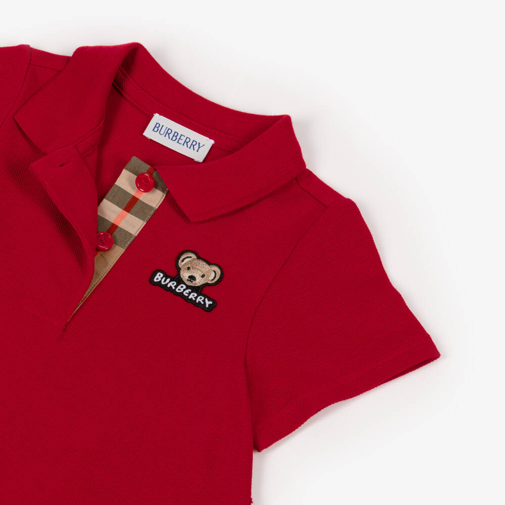 Burberry-Baby Girls Red Belted Cotton Polo Dress | Childrensalon Outlet
