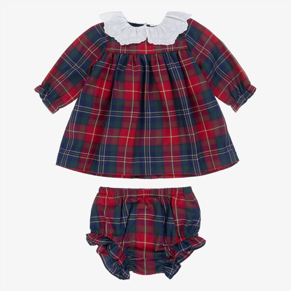 Laranjinha-Baby Girls Red & Blue Tartan Cotton Dress | Childrensalon Outlet