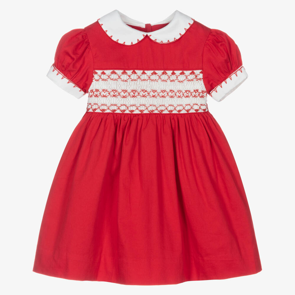 Rachel Riley-فستان أحمر كلاسيكي مطرز للبنات | Childrensalon Outlet