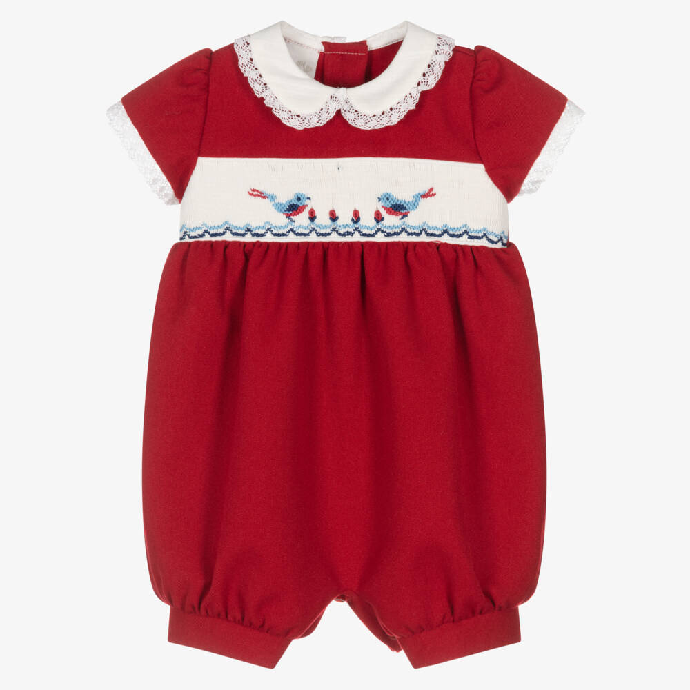 Pretty Originals-Красный короткий комбинезон ручной вышивки для девочек | Childrensalon Outlet