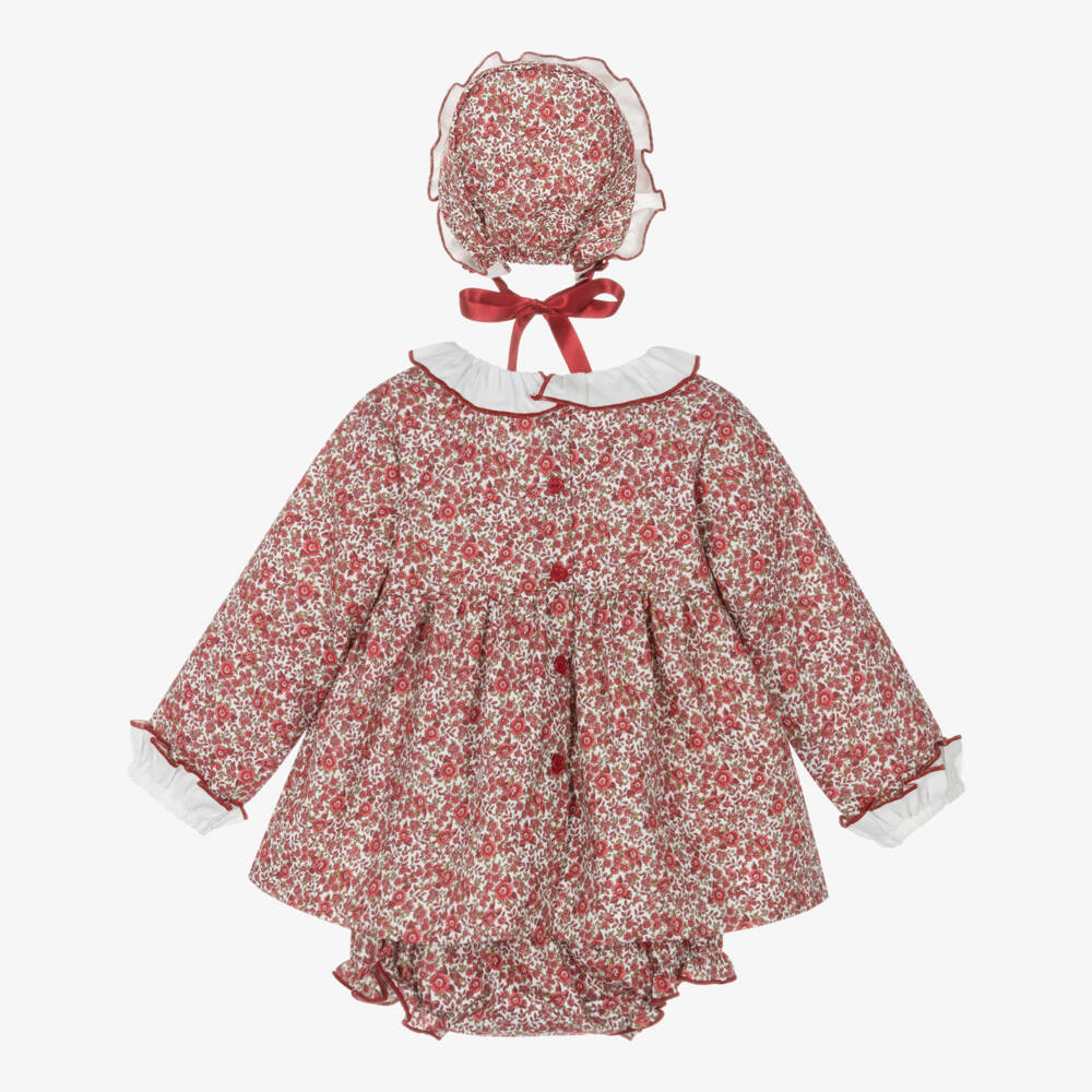 Artesanía Granlei-Baby Girls Red Floral Cotton Dress Set | Childrensalon Outlet