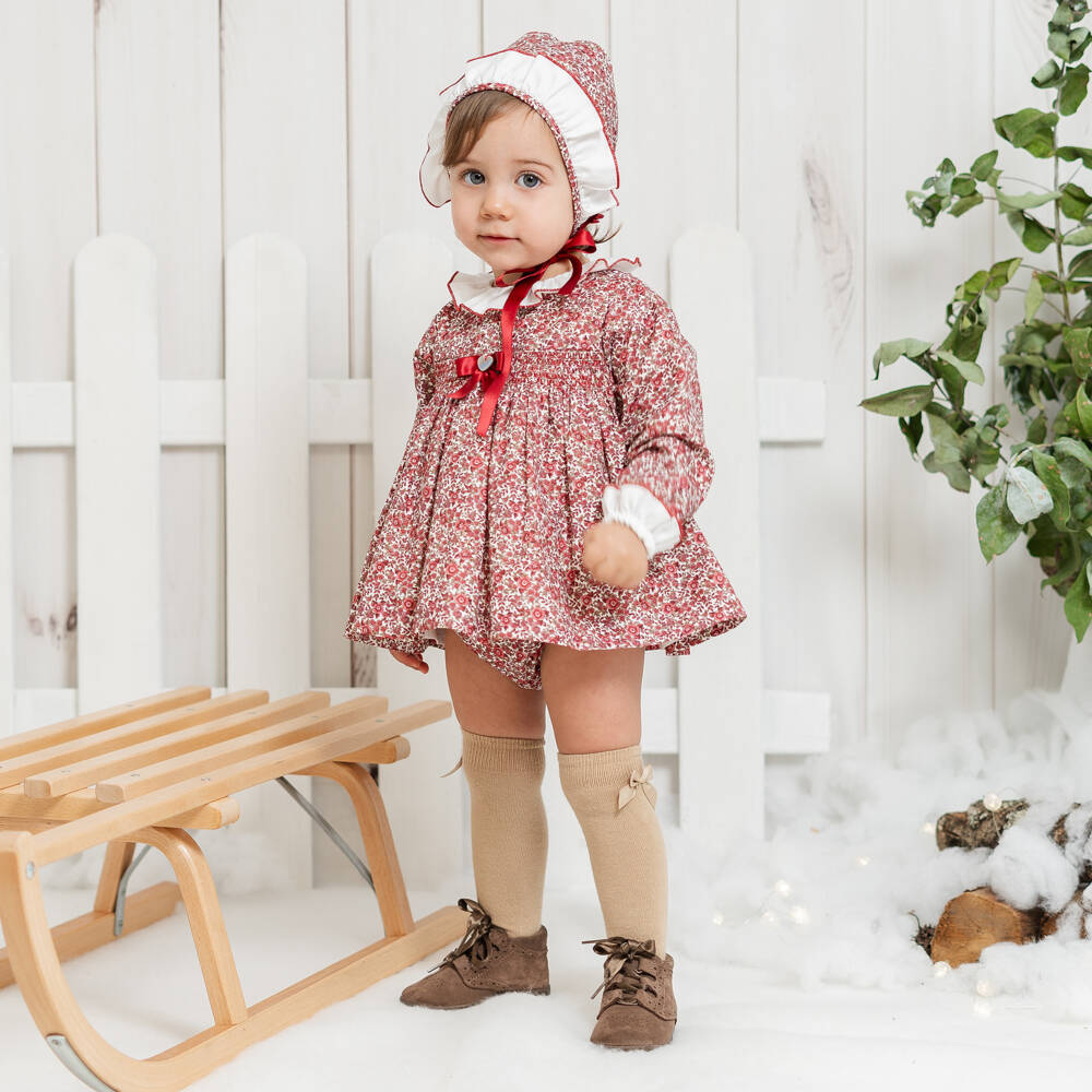 Artesanía Granlei-Baby Girls Red Floral Cotton Dress Set | Childrensalon Outlet