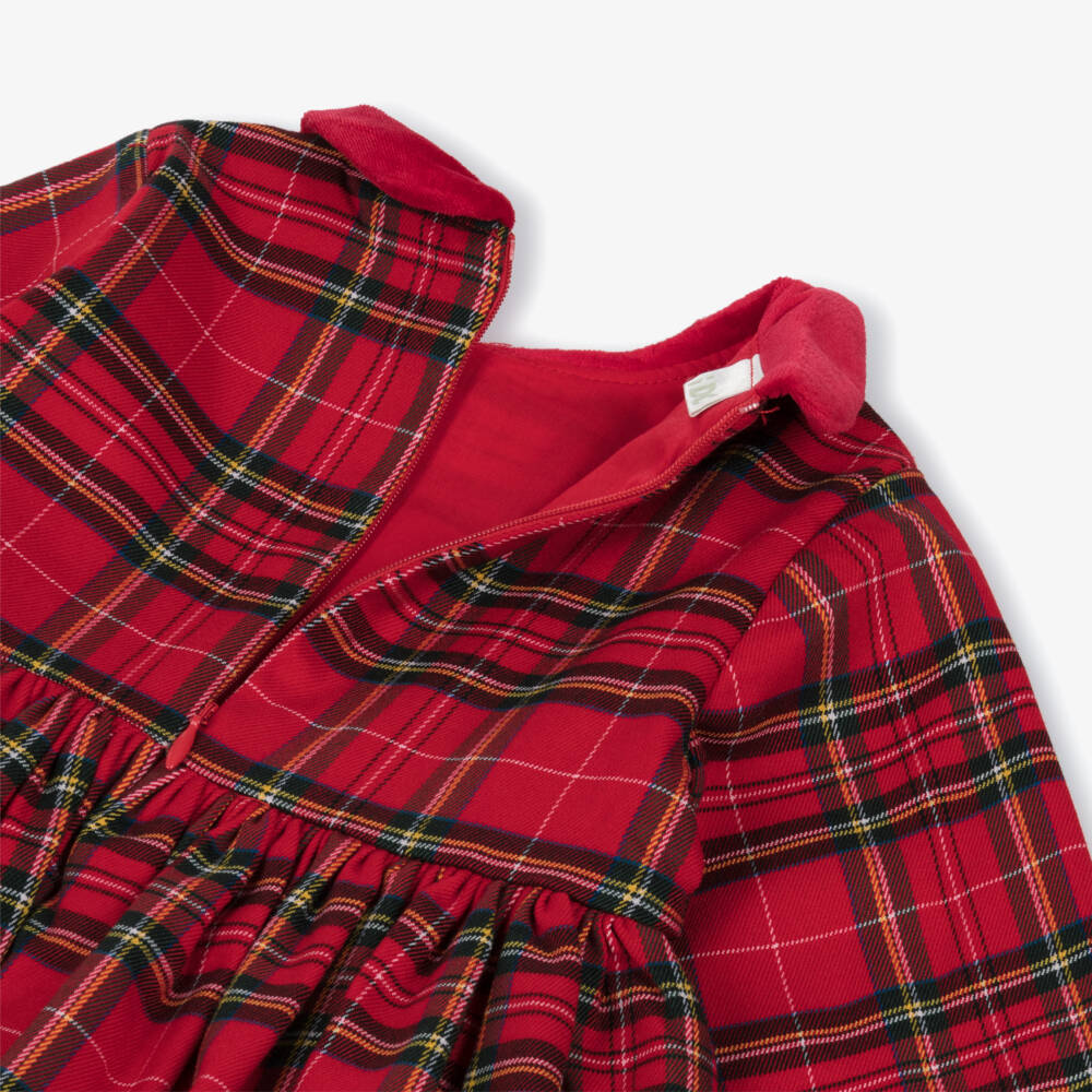iDO-Baby Girls Red Tartan Dress with Velvet Collar | Childrensalon Outlet