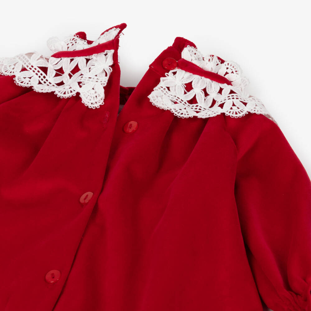 Foque-Baby Girls Red Velvet Dress with White Lace Collar | Childrensalon Outlet