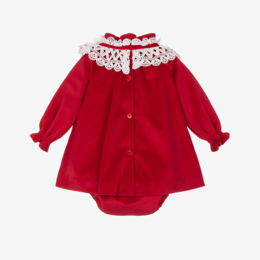 Foque-Baby Girls Red Velvet Dress with White Lace Collar | Childrensalon Outlet