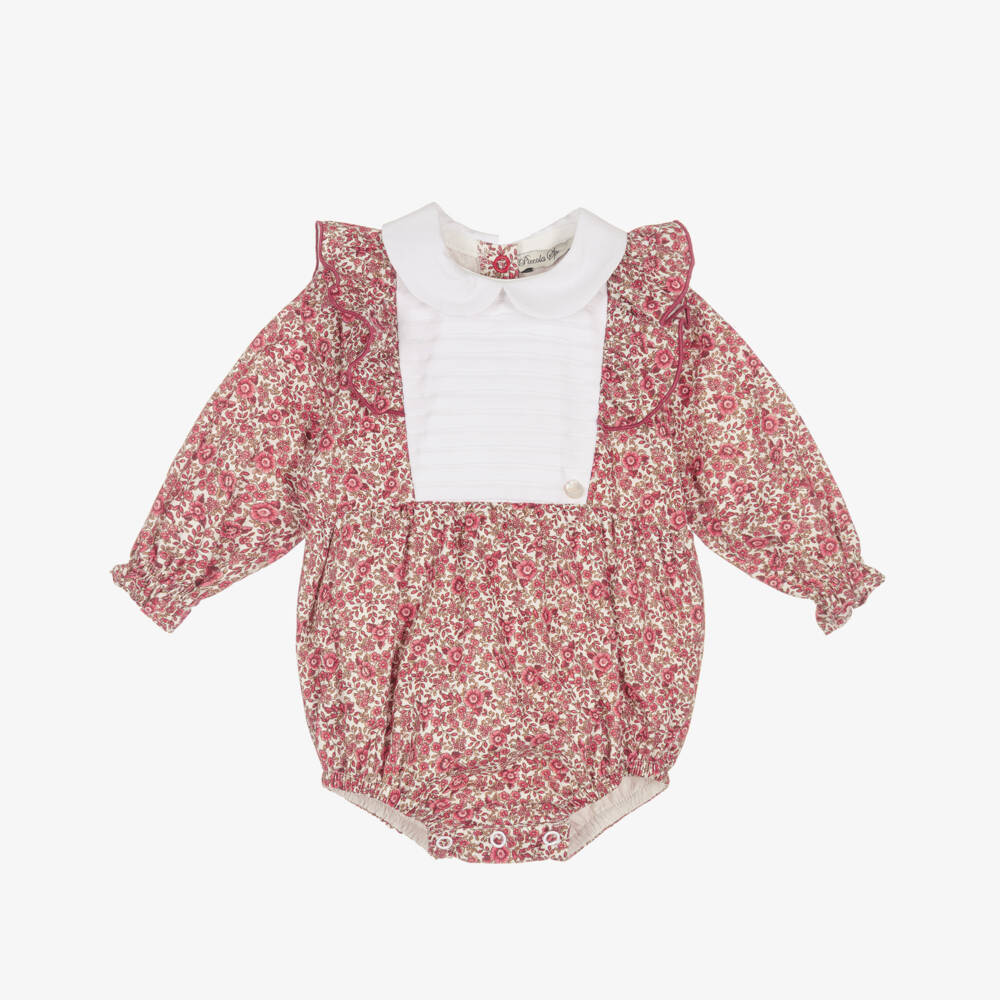 Piccola Speranza-Baby Girls Red & White Floral Cotton Shortie | Childrensalon Outlet
