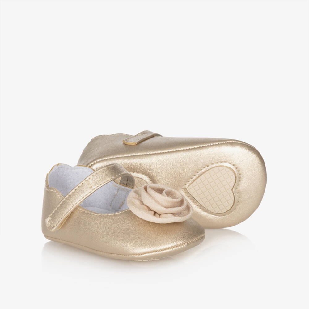 Mayoral Newborn-Baby Girls Shimmery Gold Flower Pre-Walker Shoes | Childrensalon Outlet