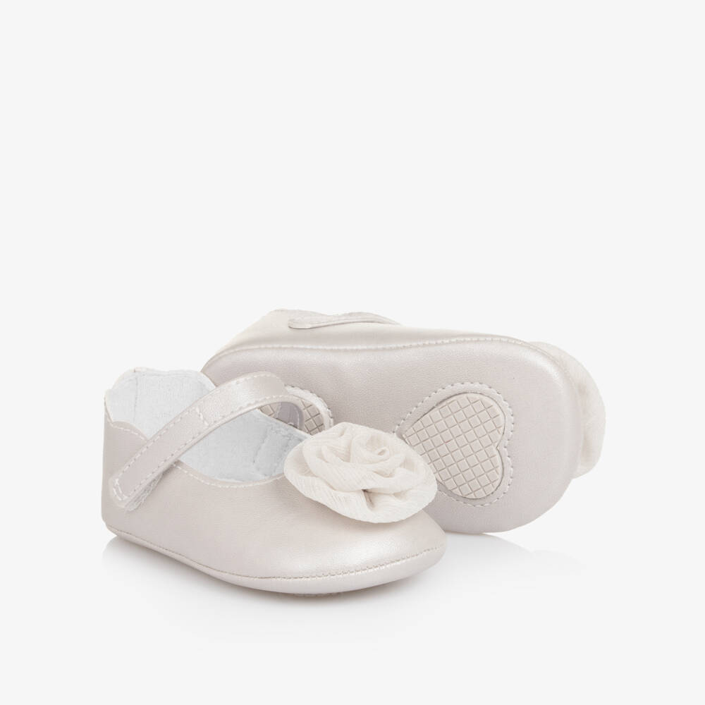Mayoral Newborn-Baby Girls Shimmery Silver Flower Pre-Walker Shoes | Childrensalon Outlet