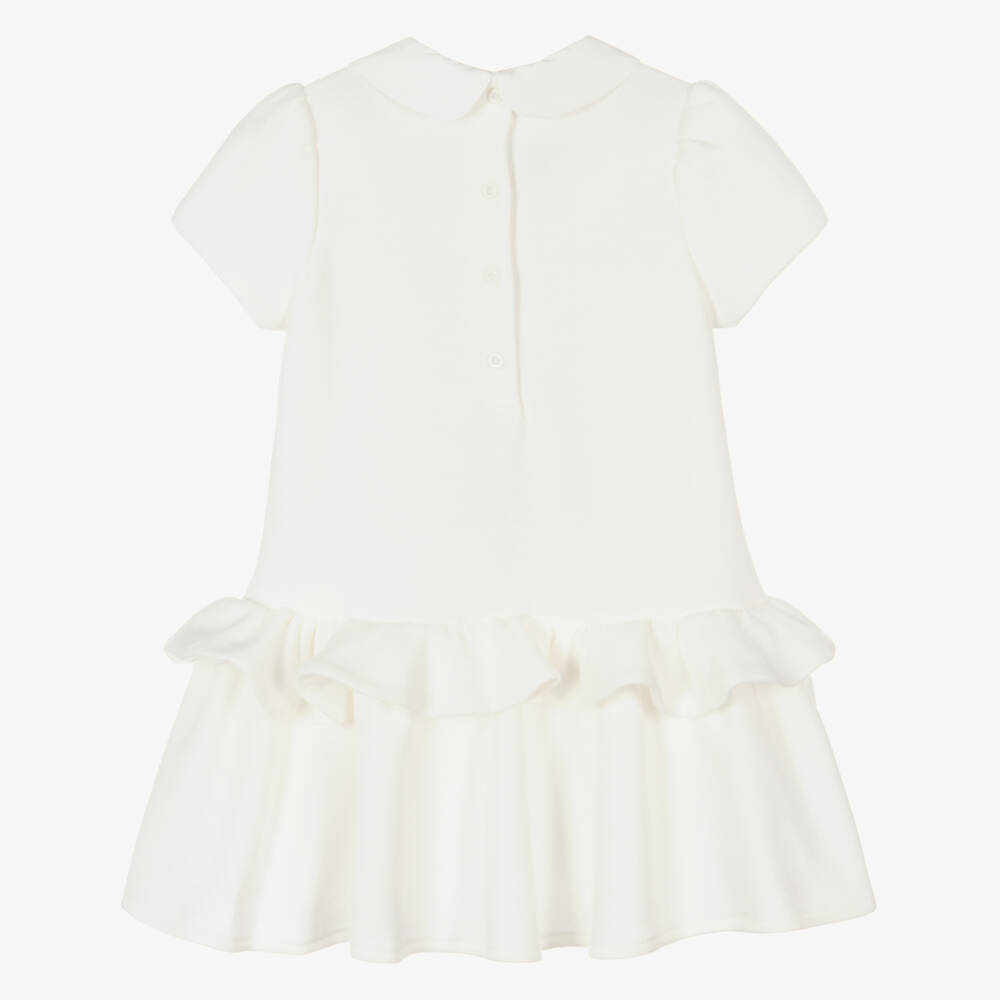 Fendi-Baby Girls White Cotton Bow Dress | Childrensalon Outlet
