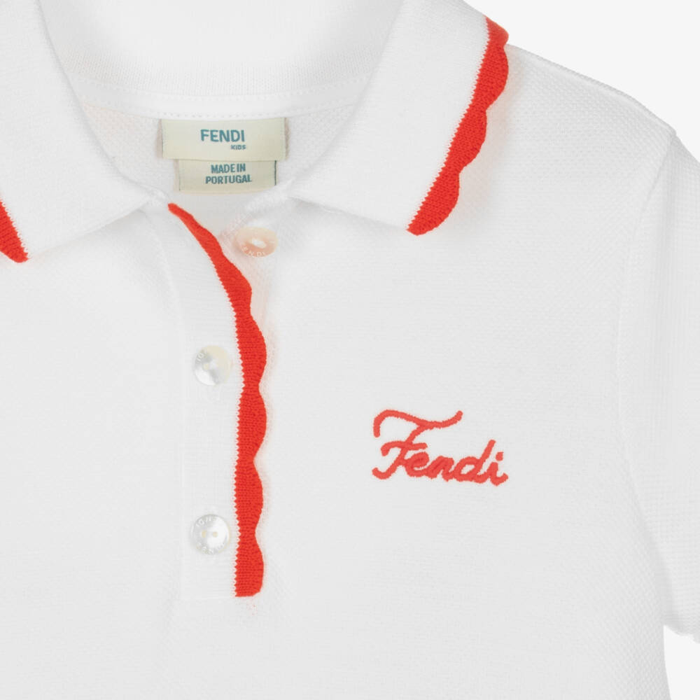 Fendi-Baby Girls White Cotton Polo Dress | Childrensalon Outlet