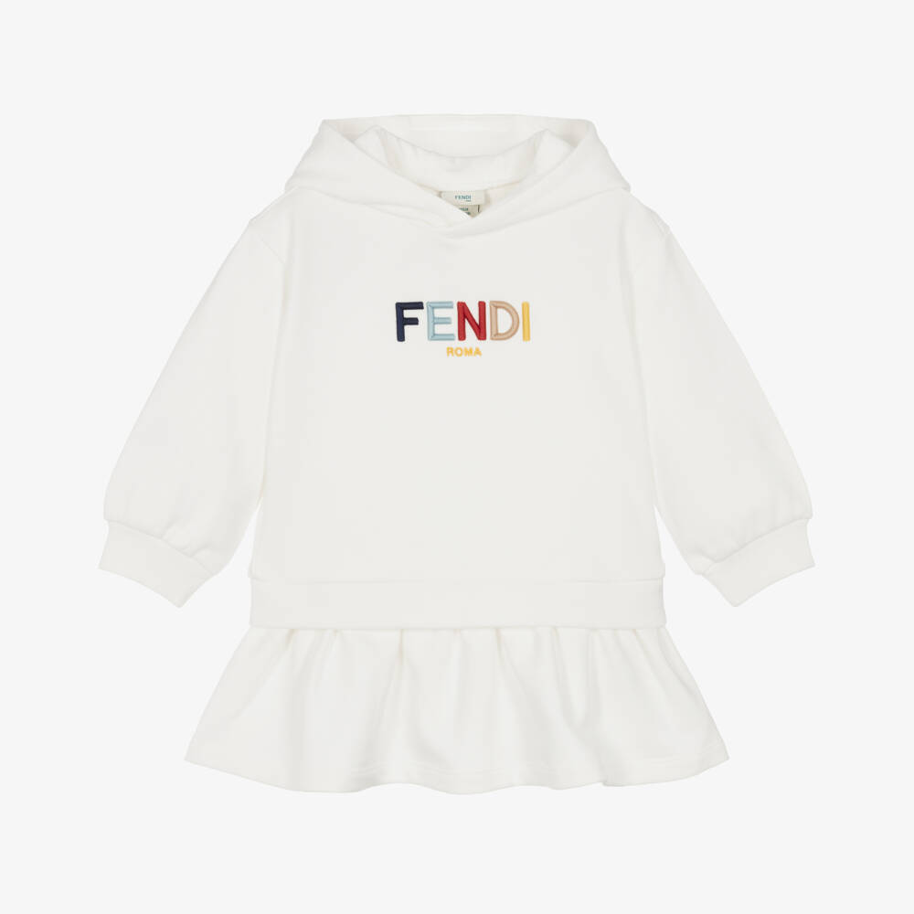 Fendi-Baby Girls White Cotton Sweatshirt Dress | Childrensalon Outlet