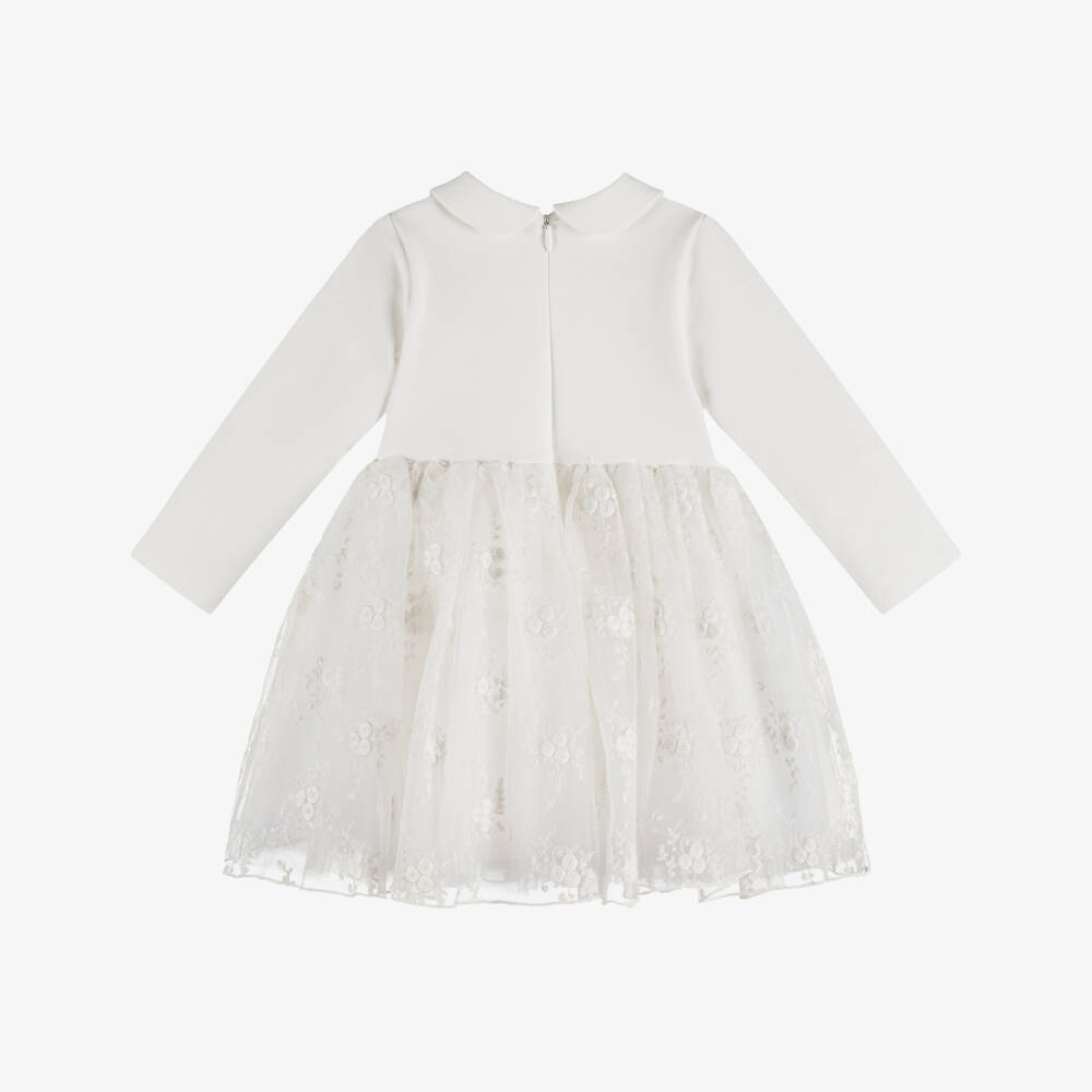 iDO-Baby Girls White Jersey & Embroidered Tulle Dress | Childrensalon Outlet