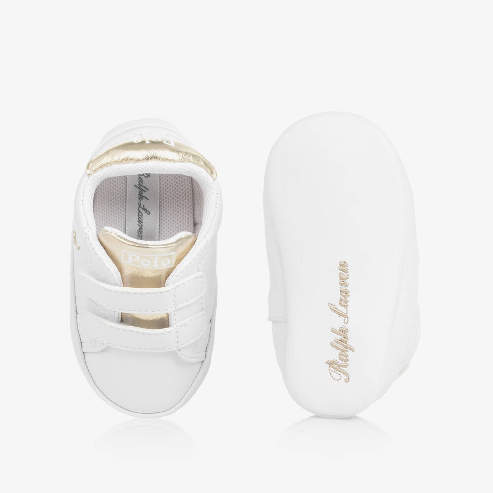 Ralph Lauren-Baby Girls White & Metallic Gold Pre-Walker Trainers | Childrensalon Outlet