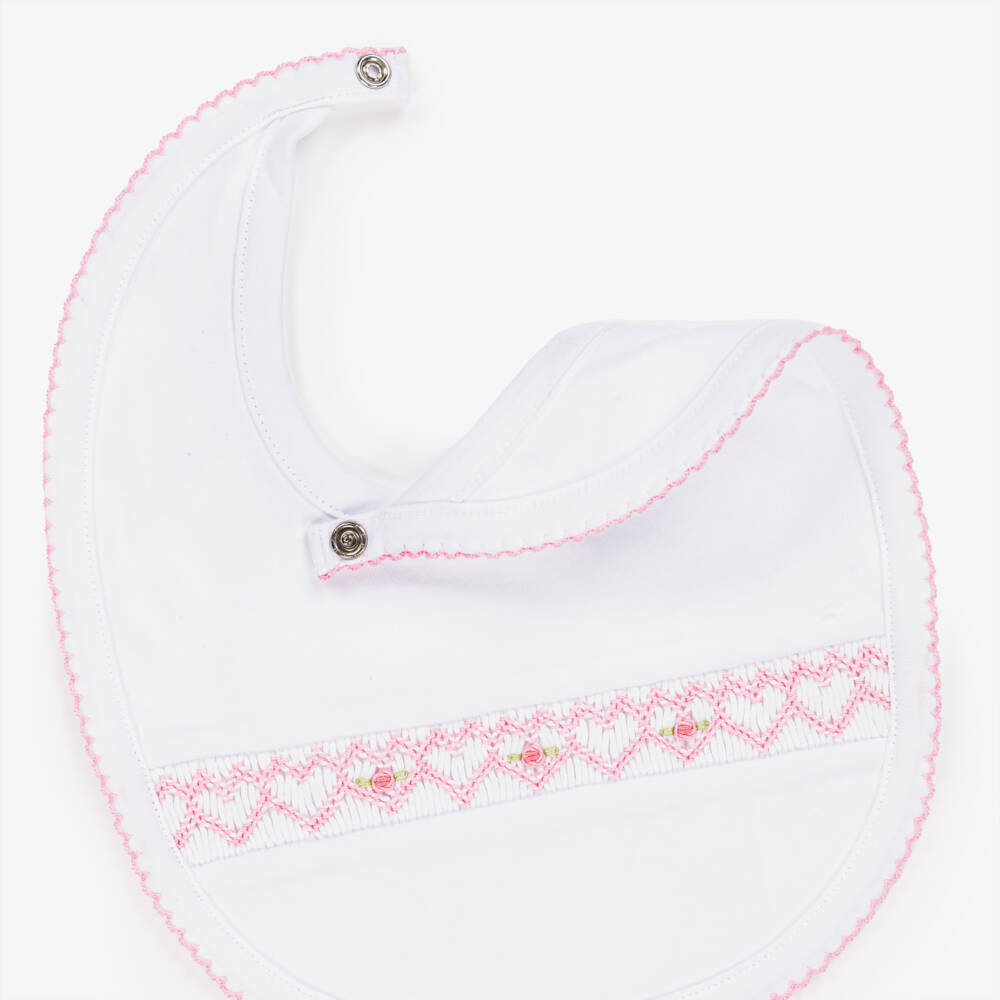 Kissy Kissy-Baby Girls White Pima Cotton Hand-Smocked Bib | Childrensalon Outlet