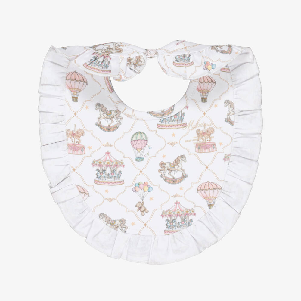 My Little Pie-Baby Girls White & Pink Coquette Supima Cotton Bib | Childrensalon Outlet
