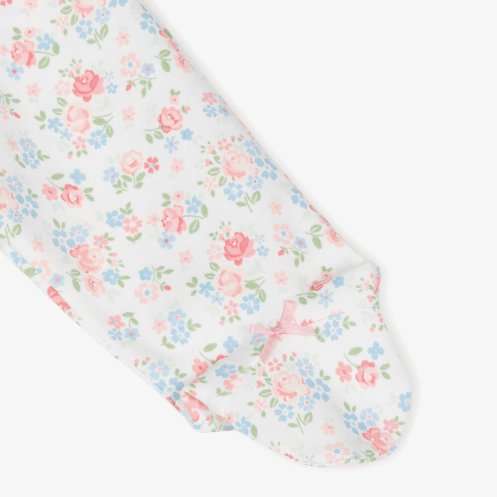 Little Me-Baby Girls White & Pink Cotton Floral Bow Babygrow Set | Childrensalon Outlet