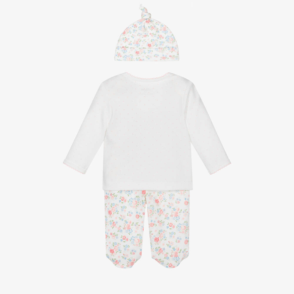 Little Me-Baby Girls White & Pink Cotton Floral Bow Babygrow Set | Childrensalon Outlet
