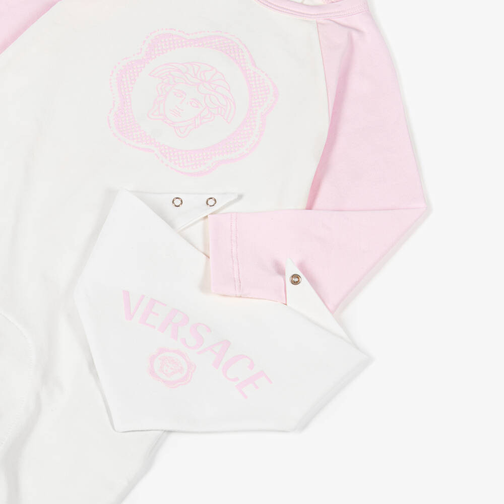 Versace-Комплект для девочек розовый и белый из хлопка | Childrensalon Outlet