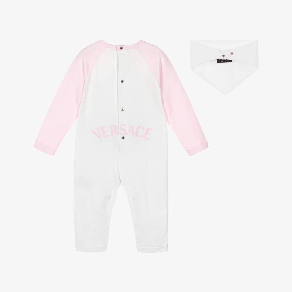 Versace-Комплект для девочек розовый и белый из хлопка | Childrensalon Outlet