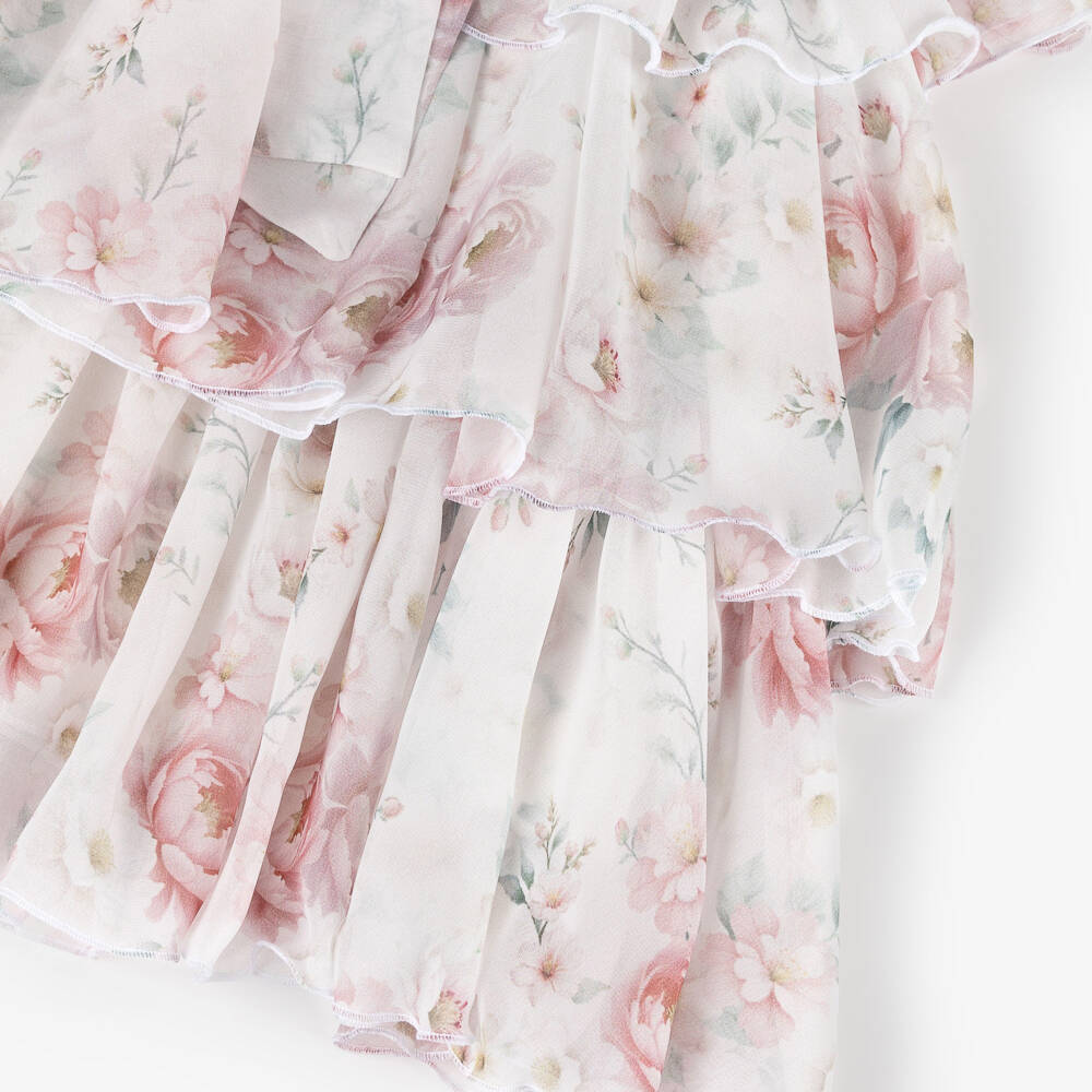 EIRENE-Baby Girls White & Pink Floral Chiffon Dress | Childrensalon Outlet