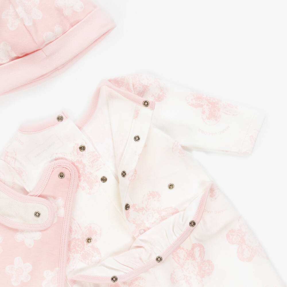 MARC JACOBS-Baby Girls White & Pink Floral Cotton Babysuit Set | Childrensalon Outlet