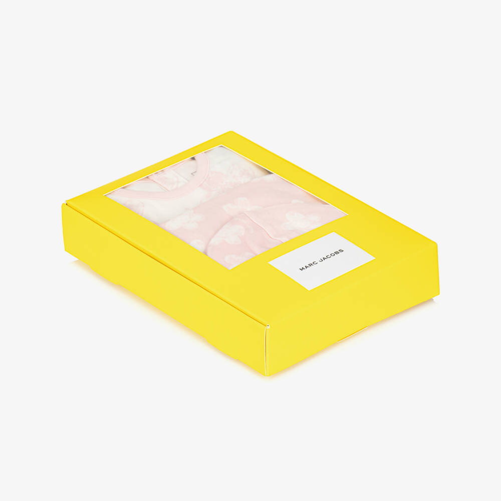 MARC JACOBS-Baby Girls White & Pink Floral Cotton Babysuit Set | Childrensalon Outlet