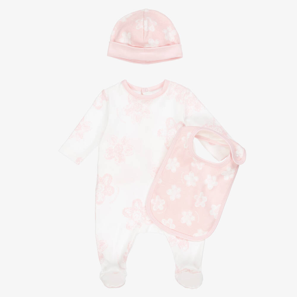 MARC JACOBS-Baby Girls White & Pink Floral Cotton Babysuit Set | Childrensalon Outlet