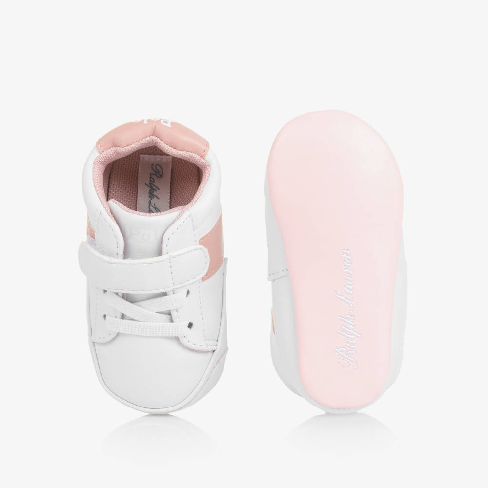 Ralph Lauren-Baby Girls White & Pink Pony Logo Pre-Walker Trainers | Childrensalon Outlet