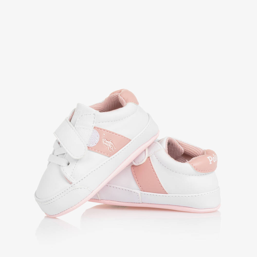 Ralph Lauren-Baby Girls White & Pink Pony Logo Pre-Walker Trainers | Childrensalon Outlet
