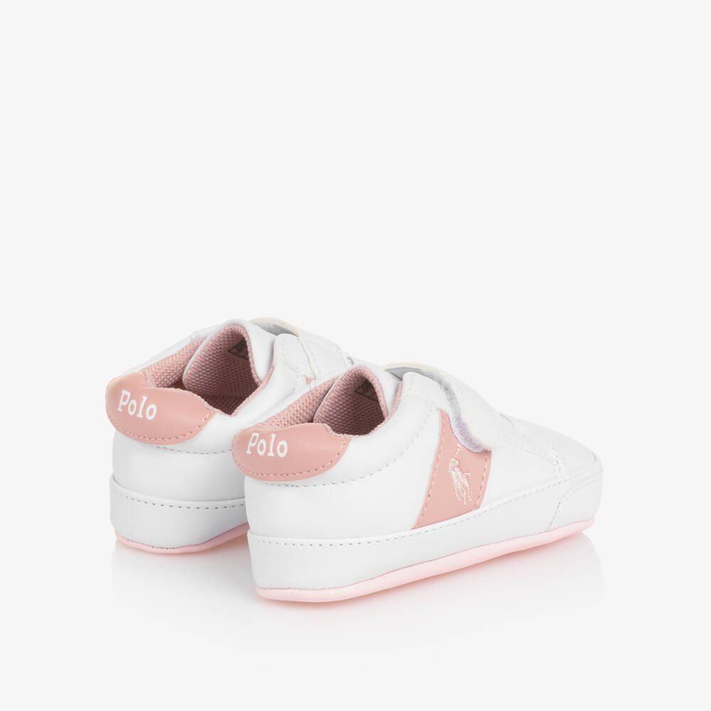 Ralph Lauren-Baby Girls White & Pink Pony Logo Pre-Walker Trainers | Childrensalon Outlet