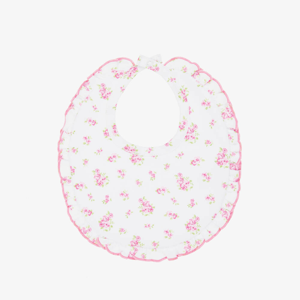 Kissy Kissy-Baby Girls White & Pink Roses and Blooms Pima Cotton Bib | Childrensalon Outlet