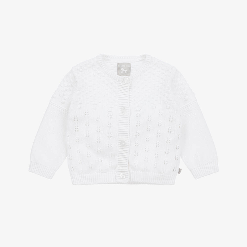 The Little Tailor-Baby Girls White Pointelle Cardigan | Childrensalon Outlet