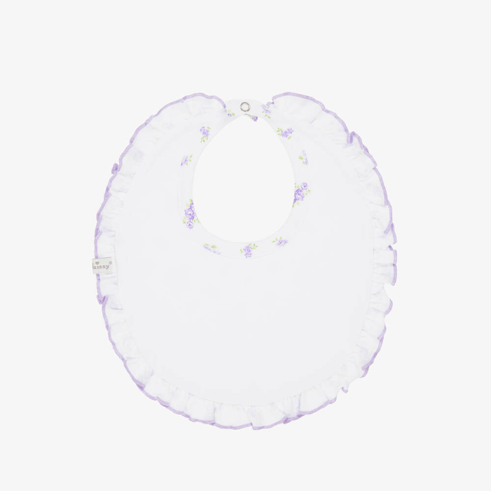 Kissy Kissy-Baby Girls White & Purple Roses and Blooms Pima Cotton Bib | Childrensalon Outlet