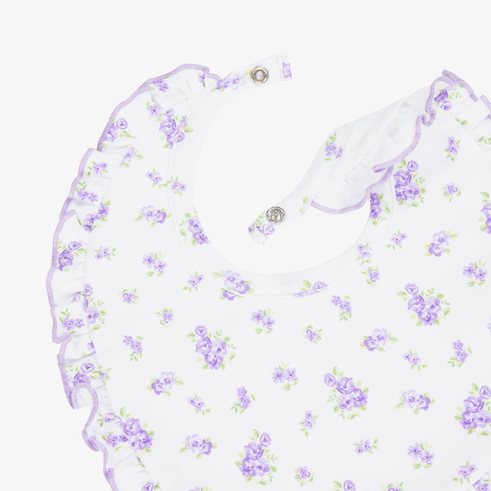 Kissy Kissy-Baby Girls White & Purple Roses and Blooms Pima Cotton Bib | Childrensalon Outlet