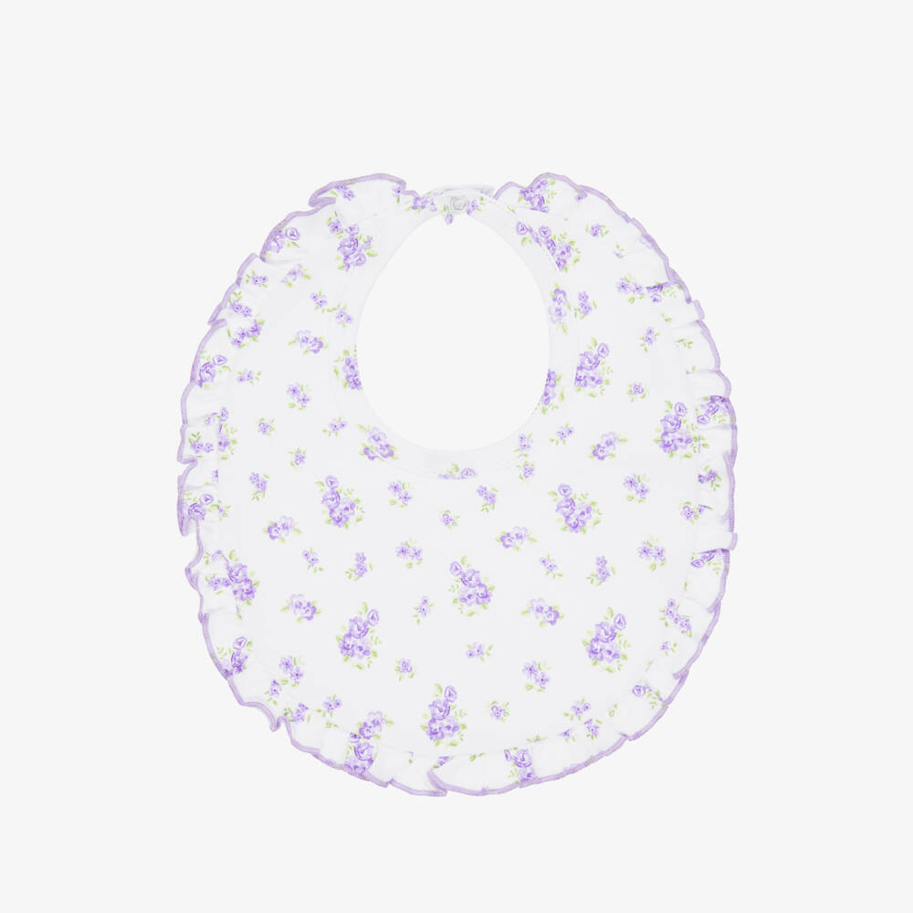 Kissy Kissy-Baby Girls White & Purple Roses and Blooms Pima Cotton Bib | Childrensalon Outlet