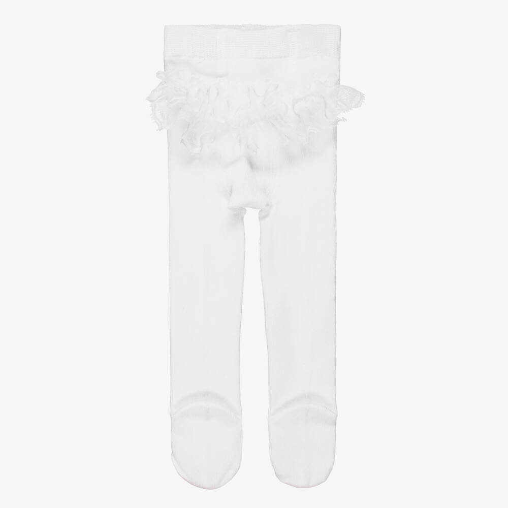 Mayoral Newborn-Baby Girls White Tights with Lace Trim | Childrensalon Outlet