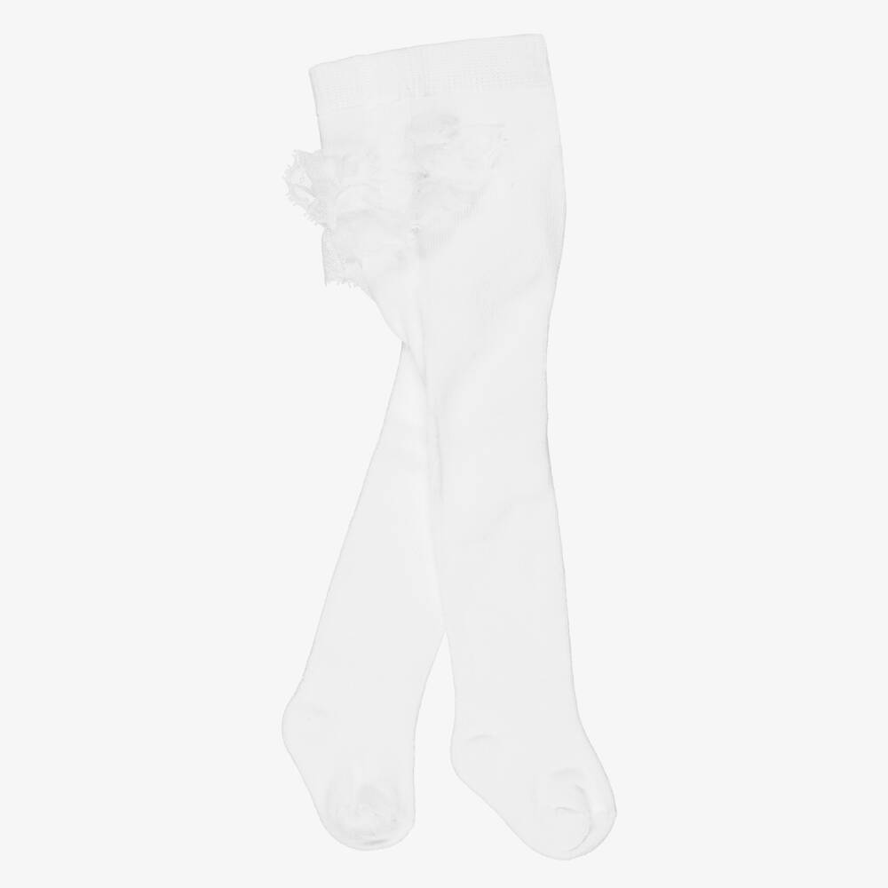 Mayoral Newborn-Baby Girls White Tights with Lace Trim | Childrensalon Outlet