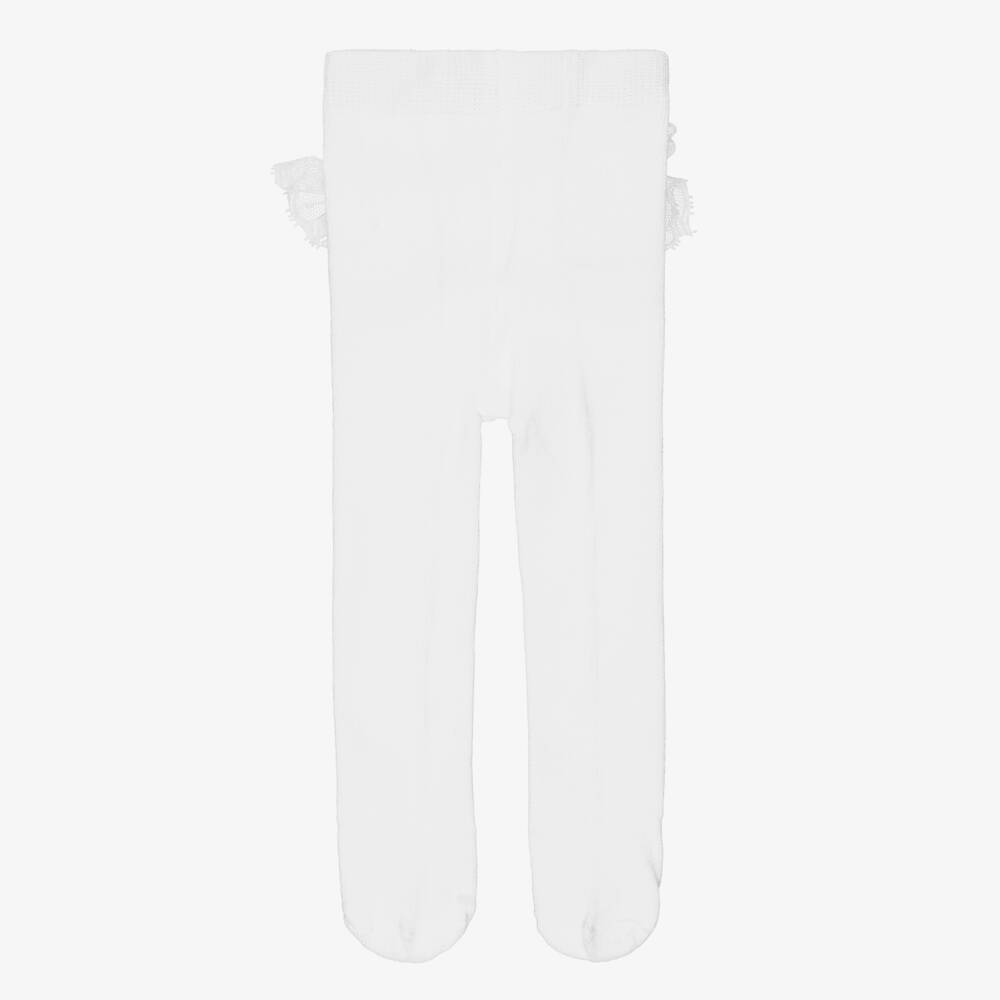 Mayoral Newborn-Baby Girls White Tights with Lace Trim | Childrensalon Outlet