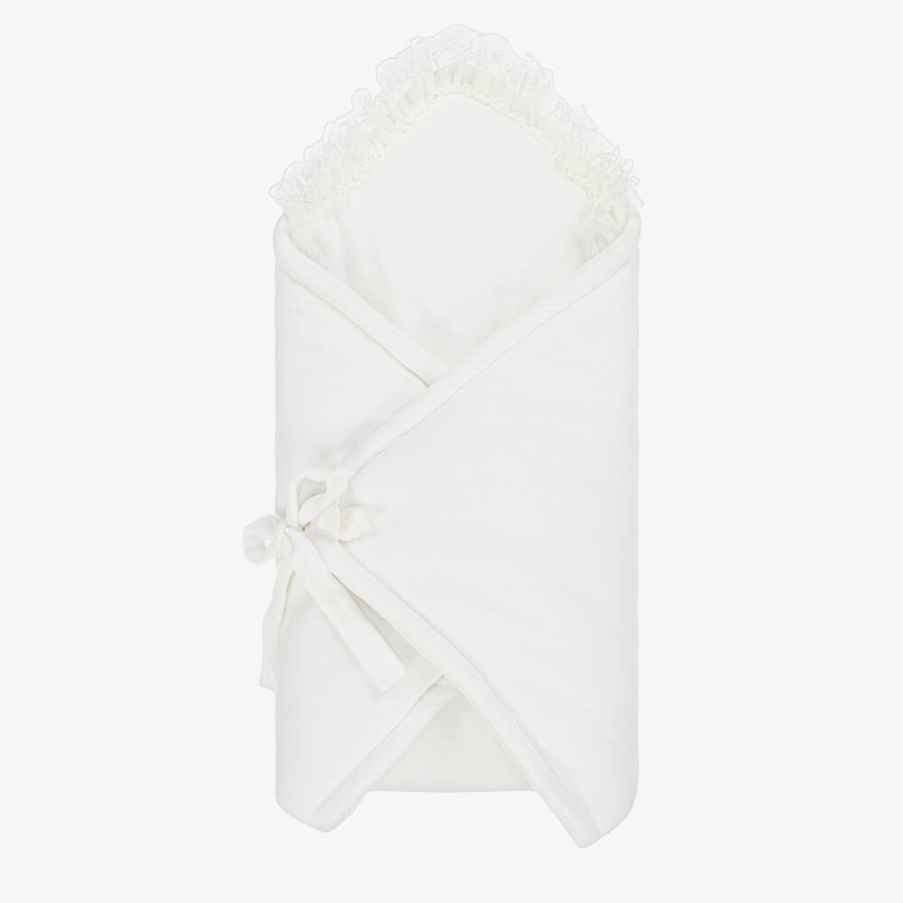 Jamiks-Baby Girls White Velour Nest with Lace Trim (70cm) | Childrensalon Outlet