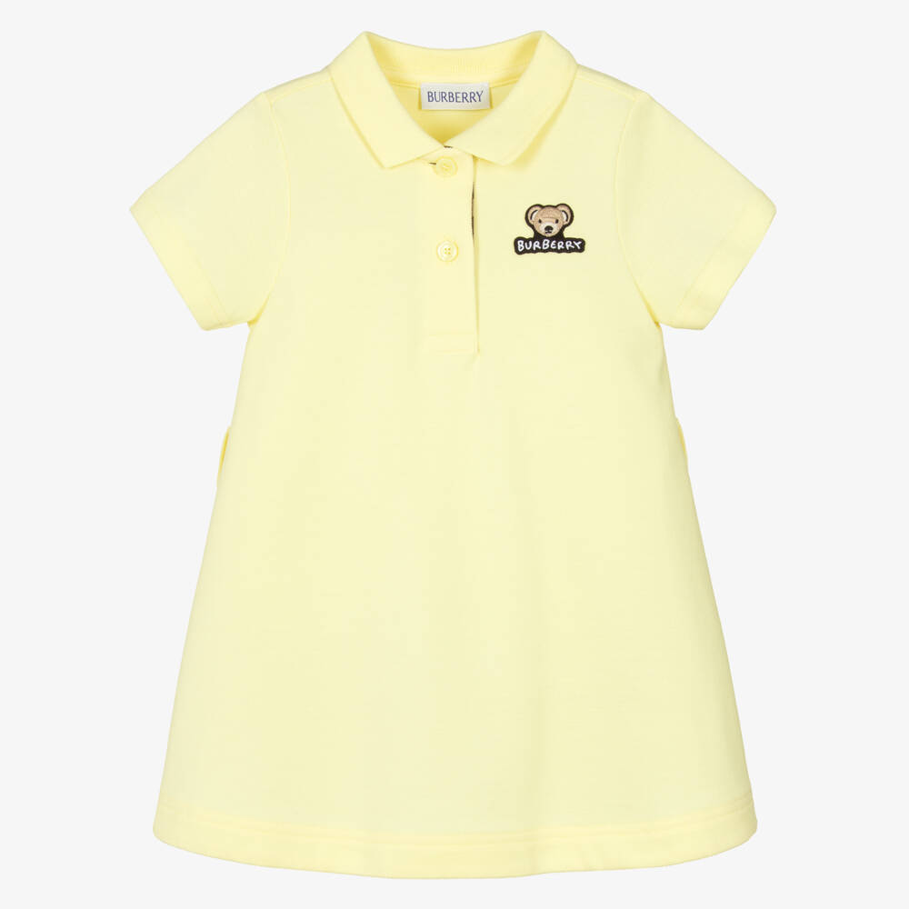 Burberry-Baby Girls Yellow Belted Cotton Polo Dress | Childrensalon Outlet