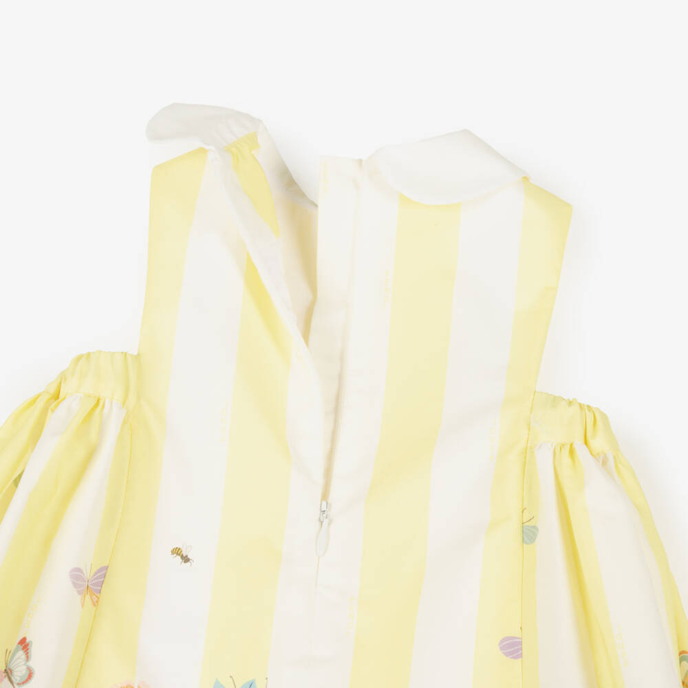 Fendi-Baby Girls Yellow Stripe & Floral Cotton Dress | Childrensalon Outlet