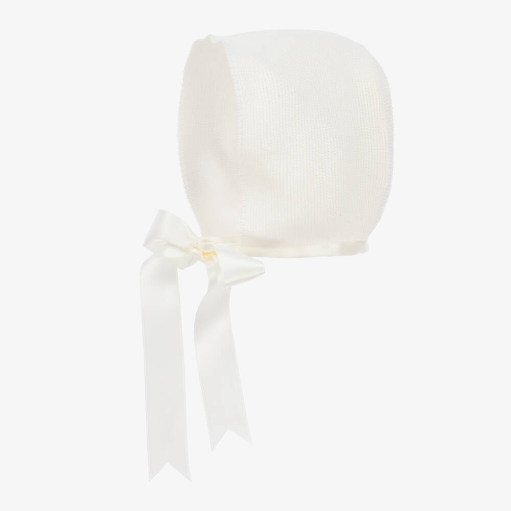 Mebi-Baby Ivory Knitted Cotton Bonnet | Childrensalon Outlet