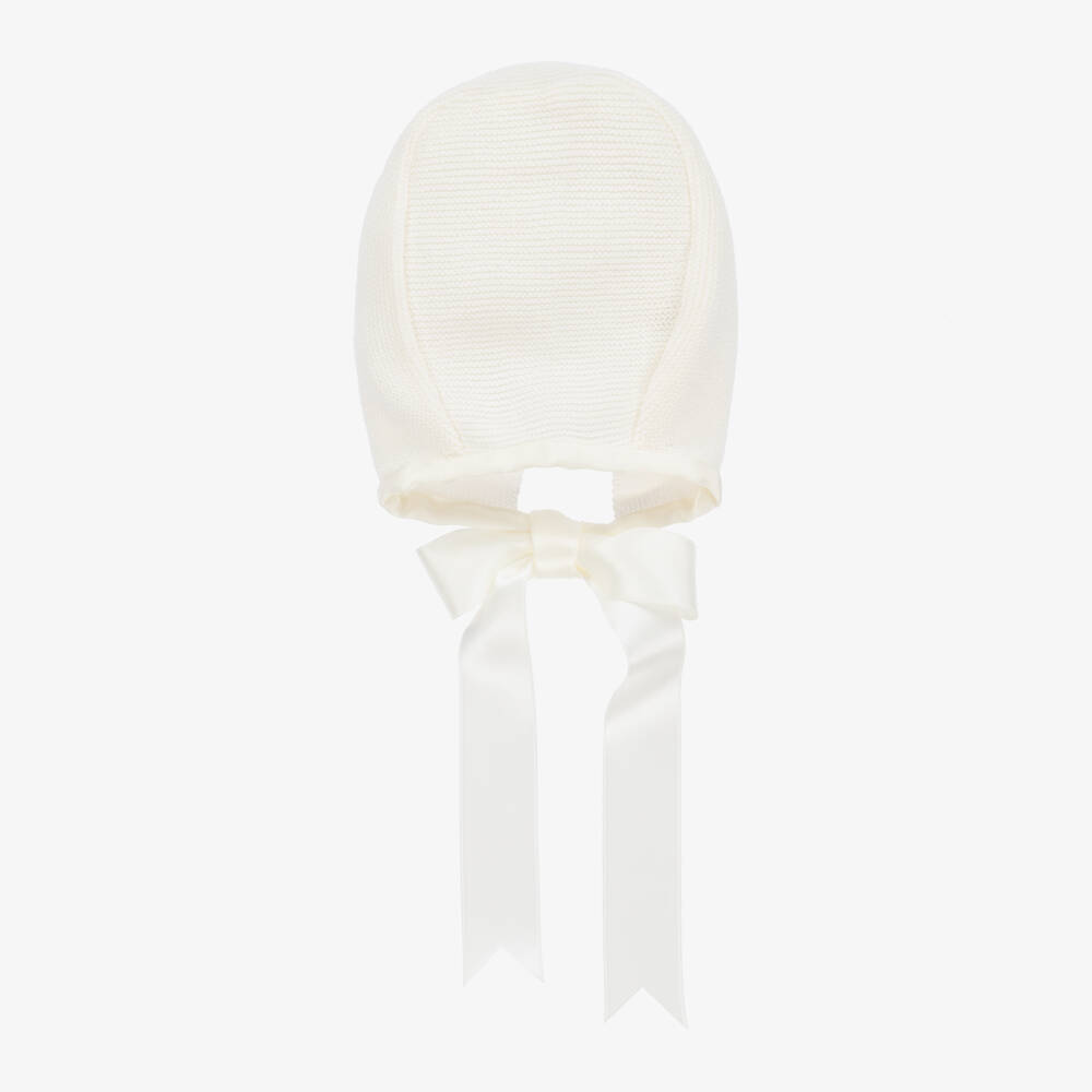 Mebi-Baby Ivory Knitted Cotton Bonnet | Childrensalon Outlet