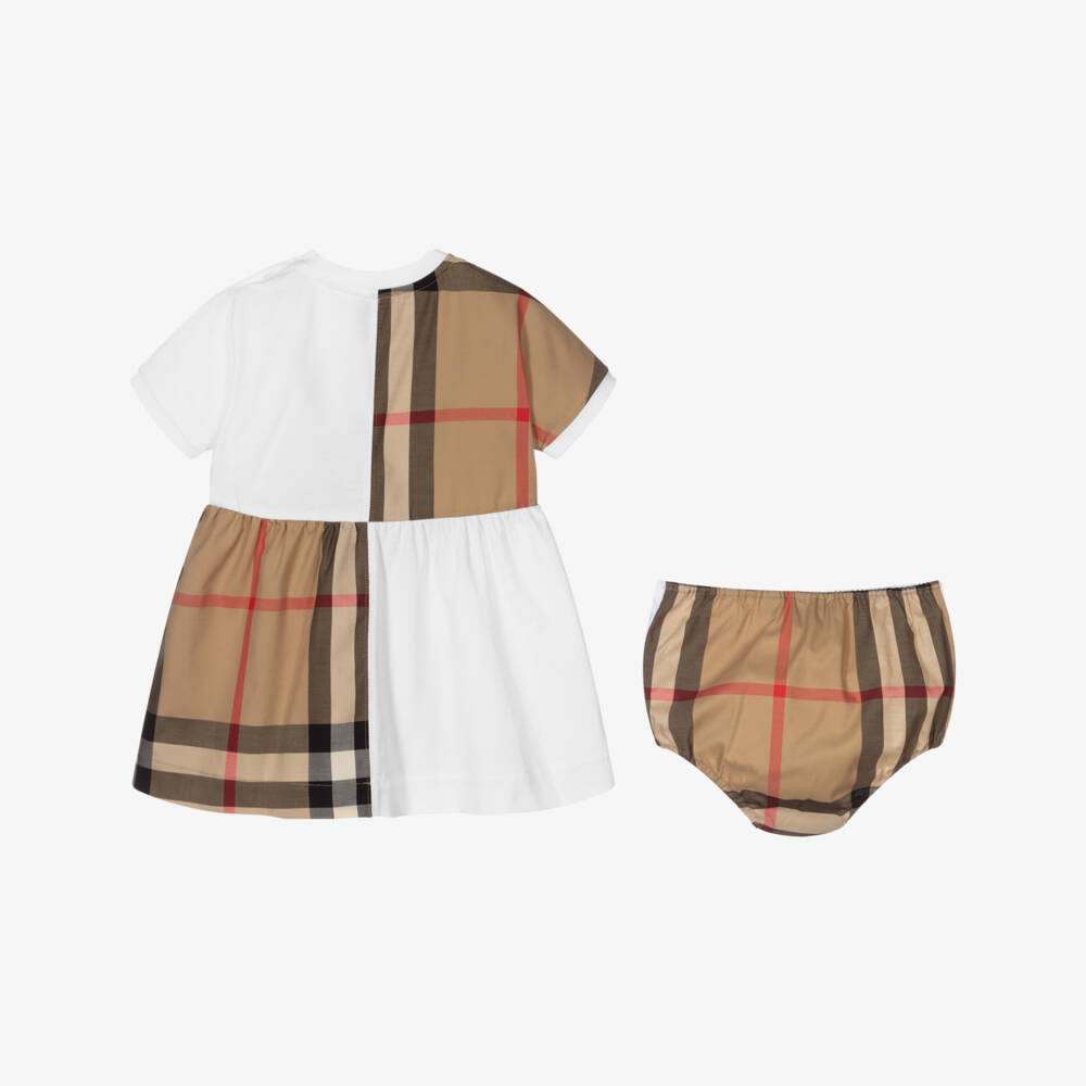 Burberry-Baby White & Beige Check Dress | Childrensalon Outlet