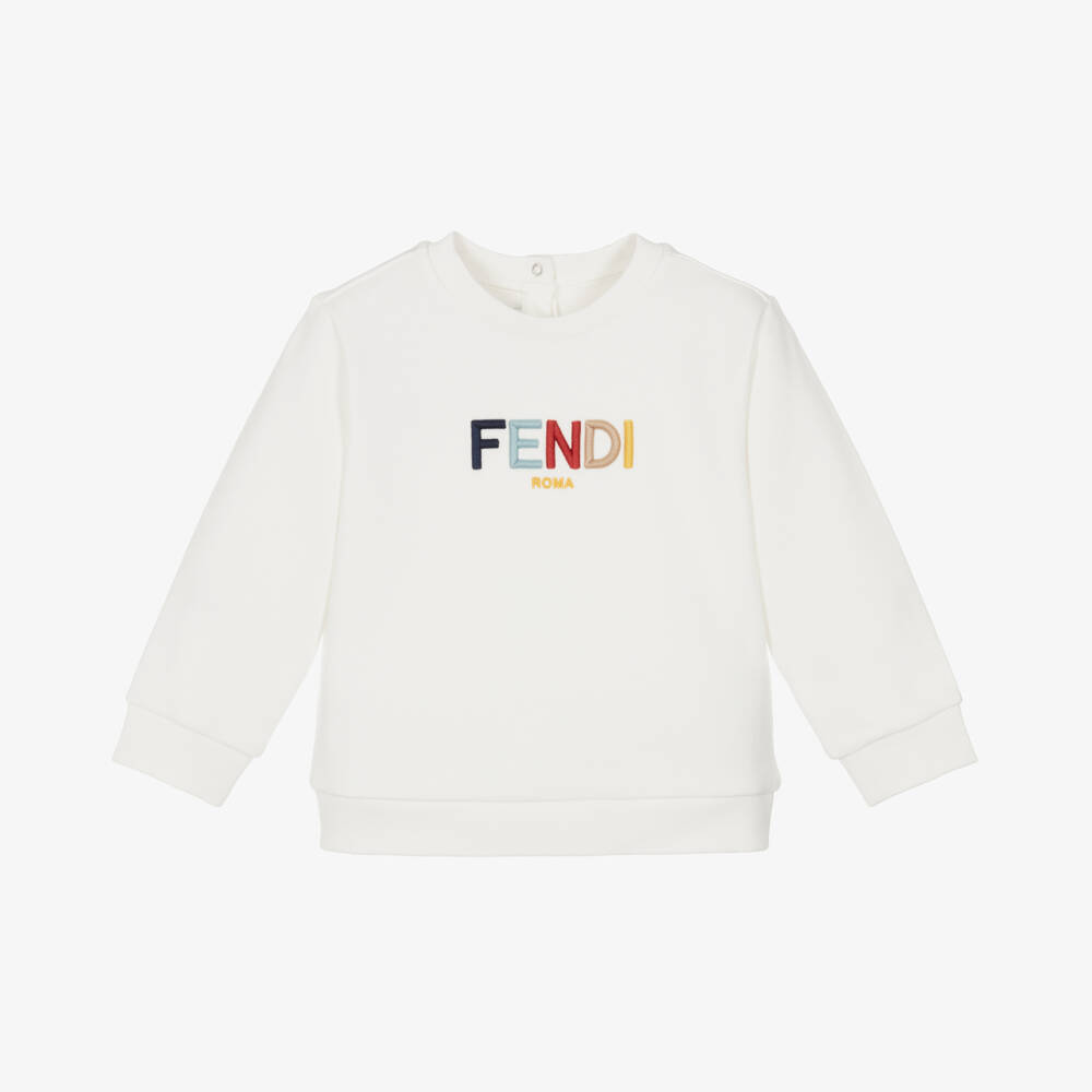 Fendi-Baby White Cotton Embroidered Sweatshirt | Childrensalon Outlet