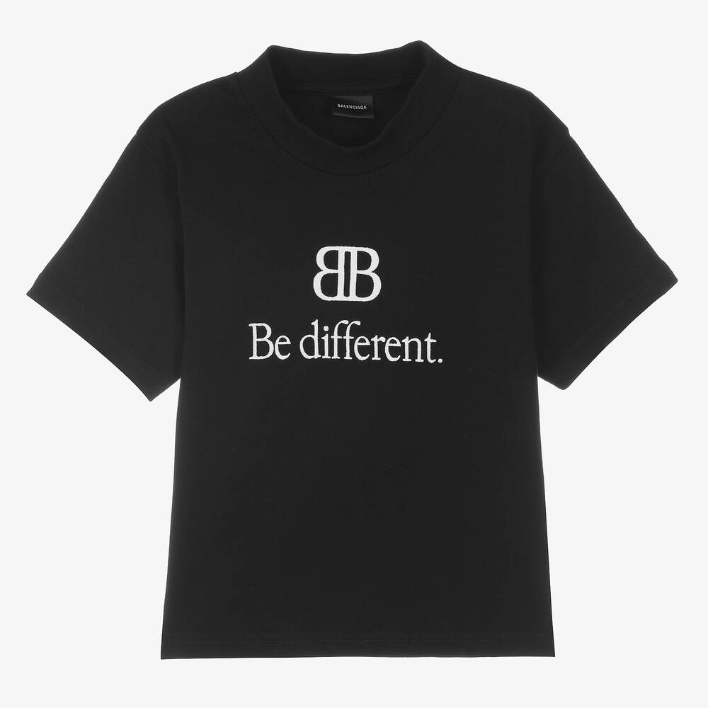 Balenciaga - Black Cotton BB Logo T-Shirt | Childrensalon