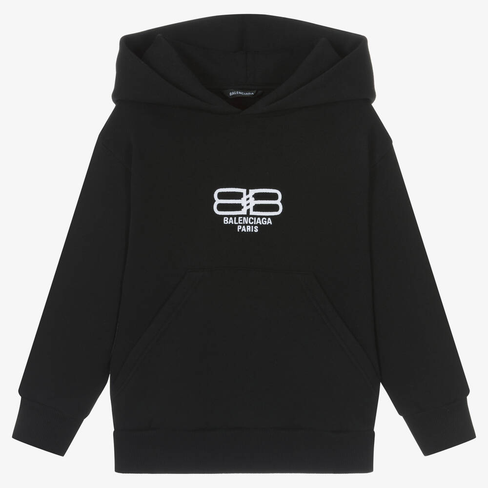 Balenciaga - Sweat à capuche noir en coton | Childrensalon