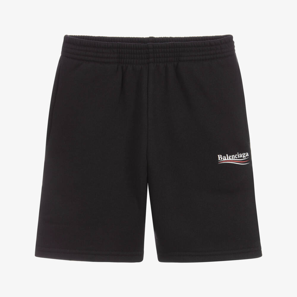 Balenciaga-Black Cotton Logo Shorts | Childrensalon Outlet