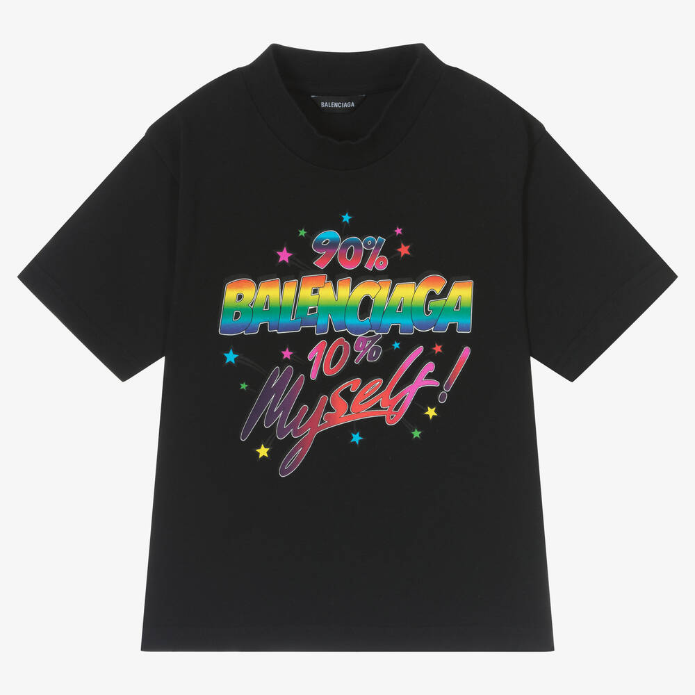 Balenciaga - Black Rainbow Logo T-Shirt | Childrensalon